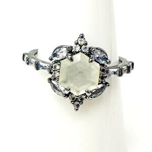 Bomb Party Can't Deny You White Agate Hematite Plating Ring Size 7 NWT